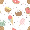 Summer seamless pattern with ice cream and dots Royalty Free Stock Photo