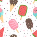 Summer seamless pattern with ice cream and dots Royalty Free Stock Photo