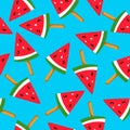 Summer seamless pattern ice cream watermelon with seeds on a blue background Royalty Free Stock Photo