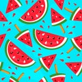 Summer seamless pattern ice cream watermelon with seeds on a blue background Royalty Free Stock Photo