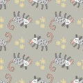 Summer seamless pattern with opossums and daisy flowers. Perfect print for tee, textile and fabric. Doodle vector illustration for
