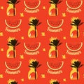 Summer seamless pattern with palms and watermelons