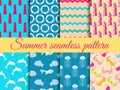 Summer seamless pattern. Pattern with a lighthouse, marine fauna. Royalty Free Stock Photo