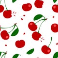 Summer seamless pattern with red cherry and leaves. Vector illustration Royalty Free Stock Photo