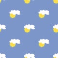 Summer seamless pattern with sun and cloud in the sky. Vector. Royalty Free Stock Photo