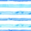 Summer seamless pattern with watercolor light blue horizontal stripes on white background. hand drawn texture with vacation vibes