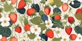 Summer seamless pattern with wild strawberries and flowers, seasonal strawberry wallpaper, cute Royalty Free Stock Photo