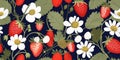 Summer seamless pattern with wild strawberries and flowers, seasonal strawberry wallpaper, cute Royalty Free Stock Photo