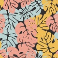Summer seamless tropical pattern with colorful monstera palm leaves Royalty Free Stock Photo