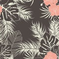 Summer seamless tropical pattern with monstera palm leaves