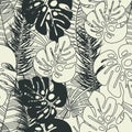 Summer seamless tropical pattern with monstera palm leaves and plants Royalty Free Stock Photo