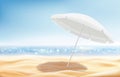 Summer seascape, sunny sandy beach with umbrella