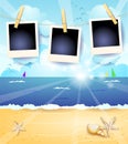 Summer seascape with sunrise and photo frames Royalty Free Stock Photo