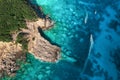 summer seascape. Turquoise sea water, rocks and boats from top view, Island of sardinia in Italy. Travel backgroun Royalty Free Stock Photo