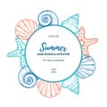 Summer seashell label. Hand drawn vector illustration. Marine pr