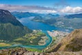 Summer season in Andalnes view from Romsdalseggen trekking trail in summer season, Norway, Scandinavia