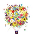 Summer season concept, air balloon with flowers