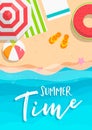 Summer time card of beach vacation in top view Royalty Free Stock Photo