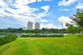 Summer season lake, trees And Green Grass at Desa park city Kuala Lumpur Malaysia.