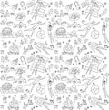 Summer season people doodles seamless pattern