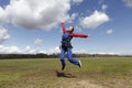 Girl is having fun before skydive jump.