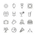 Summer set icon vector. Line recreation collection symbol isolated. Trendy flat outline travel ui s