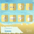 The summer set icons on watercolor background Royalty Free Stock Photo