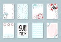 Summer set of 8 redy-to-use cards with fun elements, hand drawn lettering and textures kit