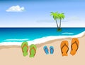 Summer shoes on beach, vector