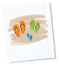 Summer shoes on sand, vector