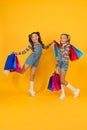 Summer shopping. Buyer consumer concept. Total sale. Kids fashion. Holiday purchase saving. Home shopping. Small girls