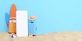 Summer shopping online concept, Smartphone mockup with travel accessories on sand Royalty Free Stock Photo