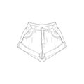 Summer short pants outline drawing vector, summer short pants in a sketch style, trainers template outline, vector Illustration