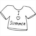 Summer short sleeve t-shirt, vector doodle element, coloring