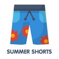 Vector beach summer shorts with colorful flower flat icon style on white background Royalty Free Stock Photo