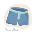 Summer shorts made of cotton denim. A thing for leisure and travel. Casual style. element for your design. Simple flat