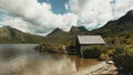 Summer shot of the historic boat shed at cradle mt, tasmania Royalty Free Stock Photo