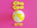 Summer Shutter Sunglasses Flip Flop sandals and beach ball minimalistic flatlay