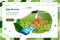 Vector bicycle sharing application and riding girl Royalty Free Stock Photo