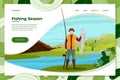 Vector fisherman on river with catched fish Royalty Free Stock Photo