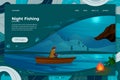 Vector illustration - night fishing man on boat