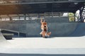 Summer. Skater Friends With Skateboard At Skatepark. Group Of Hipsters In Casual Outfit Having Fun Outdoor