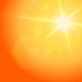 Summer sky background. Realistic vector sun surrounded by sun glare, on an orange background. light sun png.