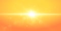 Summer sky background. Realistic vector sun surrounded by sun glare, on an orange background. light sun png.