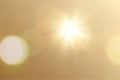 Summer sky background. Realistic vector sun surrounded by sun glare, on an orange background. light sun png.