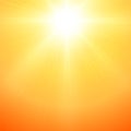 Summer sky background. Realistic vector sun surrounded by sun glare, on an orange background. light sun png.