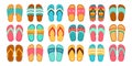 Summer slippers set. Flip flops summer shoes vector illustration, slippers view from above, flat design Royalty Free Stock Photo