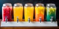 Summer Slush Machine with Multi-colored Chilled Drinks. Generative ai