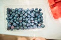 Summer snack: Fresh blue berries in plastic clamshell