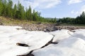 Summer snow in northern Mongolia river bed Royalty Free Stock Photo